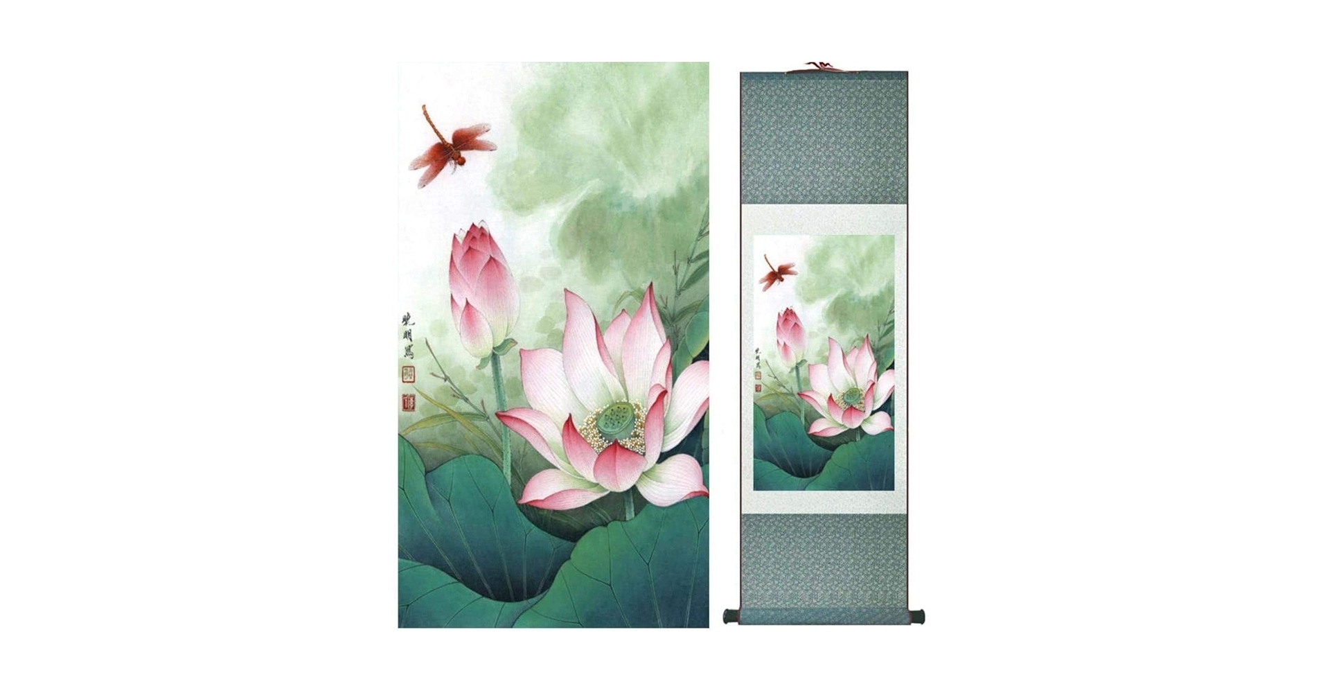 Amazon.co.jp: 掛け軸絵画壁掛け装飾、ウォッシュの睡蓮の蓮の花